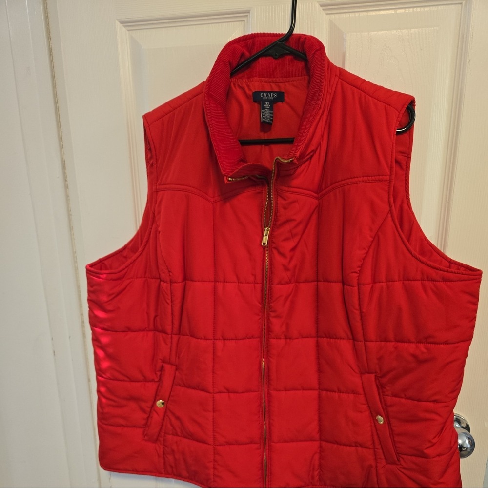 Chaps Red Sz 3X Puffer Quilted Vest Stand Up‎ Corduroy Collar Front Pockets
